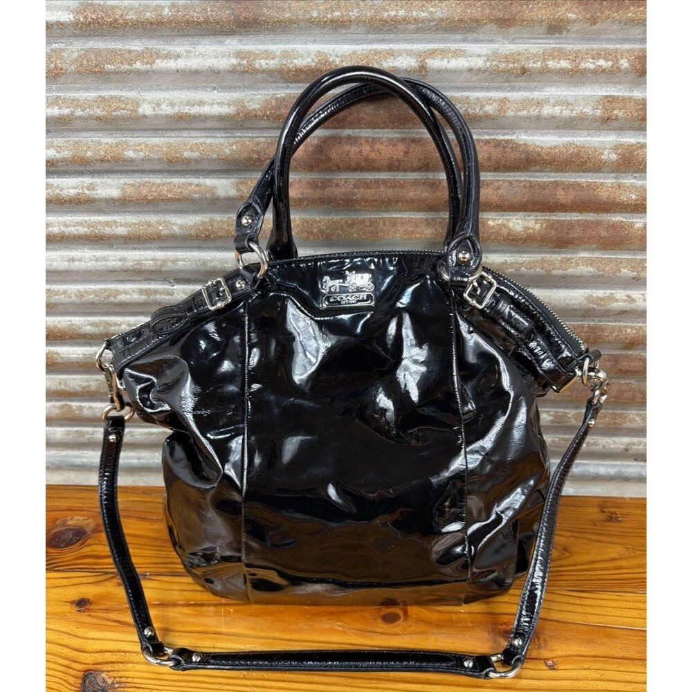 AUTHENTIC COACH MADISON BLACK PATENT LEATHER TOTE Purse Beautiful Condition